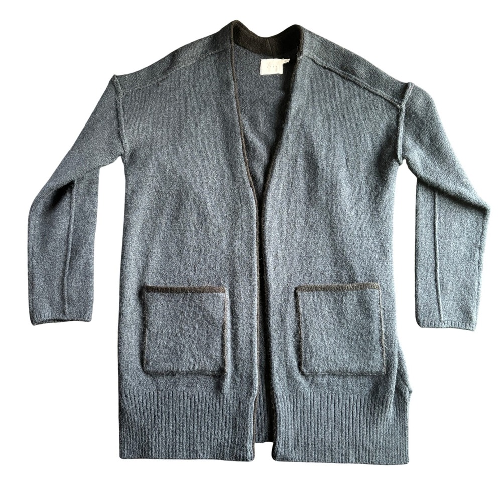 Lush Womens Large Navy Cardigan Open Front Pockets Long Sleeve Knit Sweater Cozy
